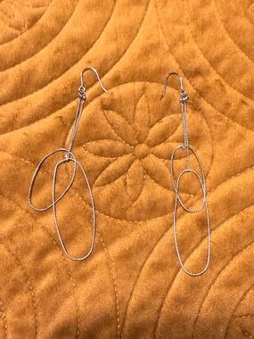 Silver Double-Oval Drop Earrings